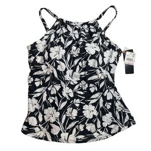 Island Escape High Neck Underwire Tankini Top Black White Floral Size 6 New